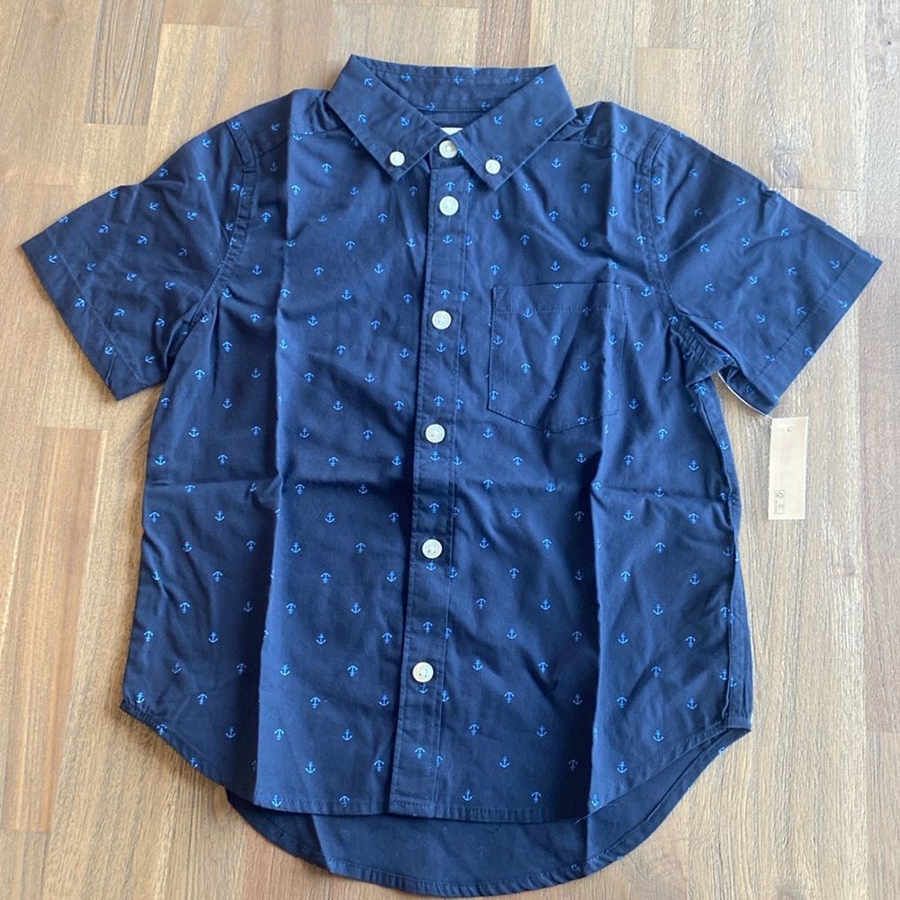 🎈Amazon Essentials Boys Short-Sleeve Button-Down Navy Anchor, NWT